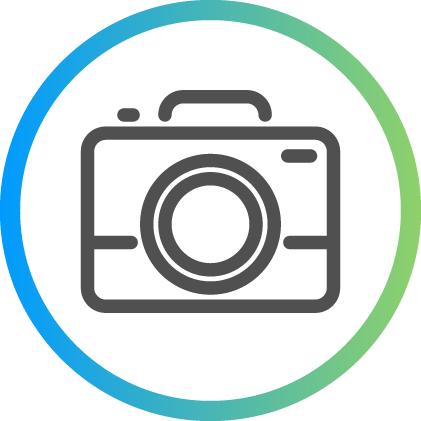 A camera icon in a blue and green circle.