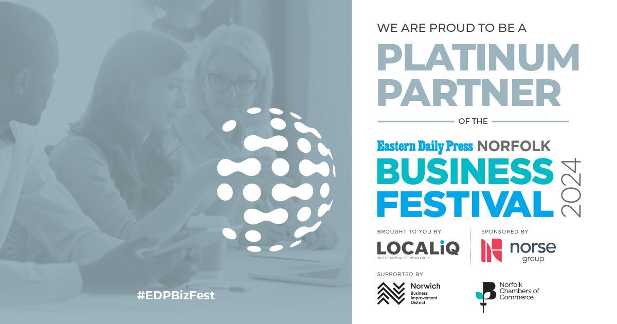 A poster for the platinum partner of the norfolk business festival.