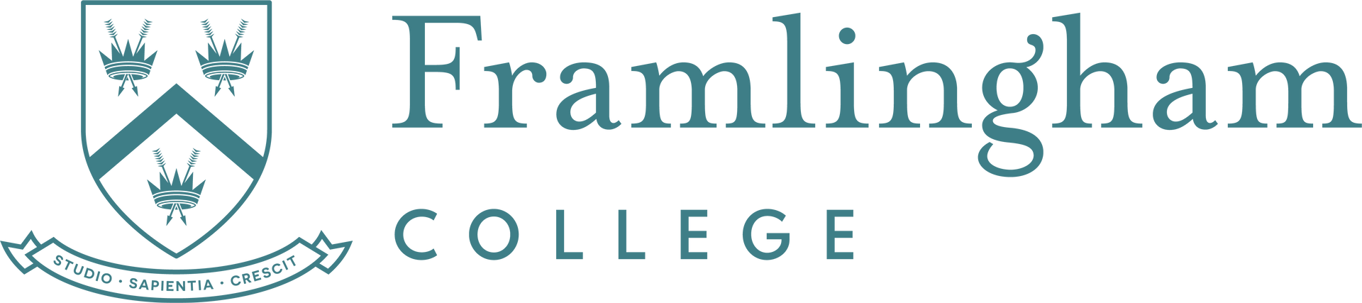 A logo for framingham college with a coat of arms