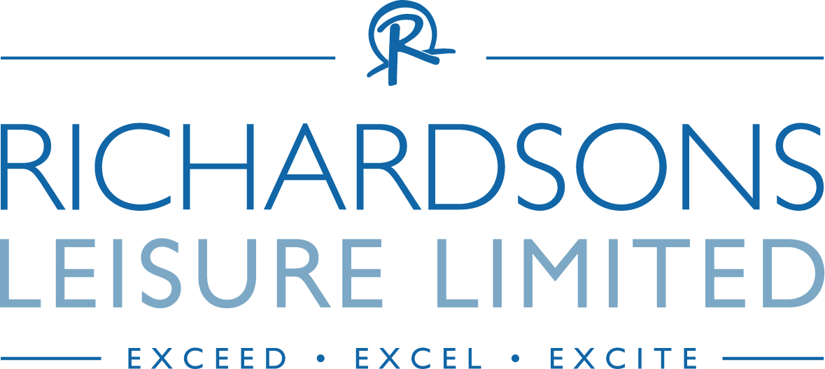 The logo for richardsons leisure limited is blue and white.