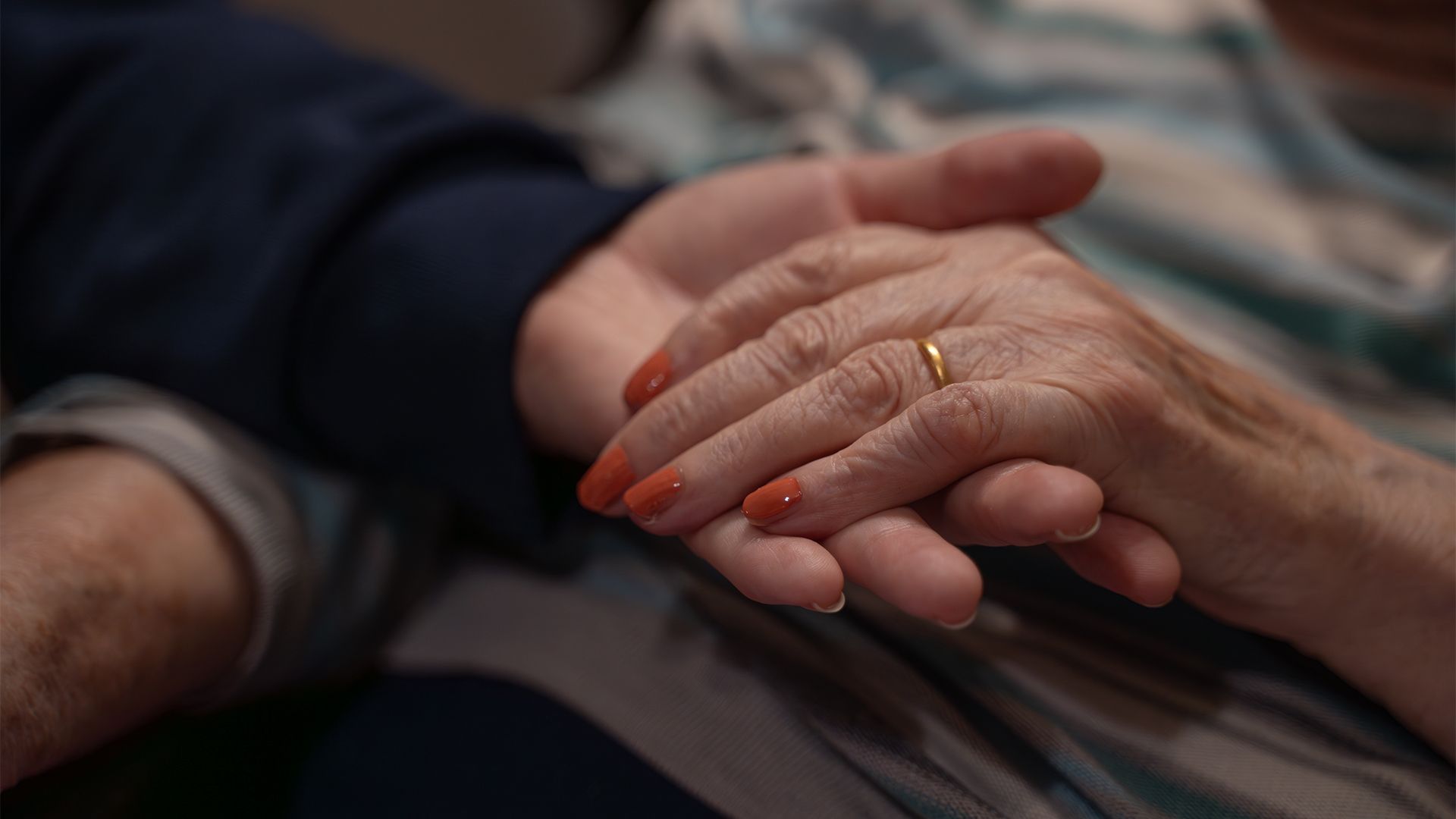 A close up of a person holding another person 's hand.