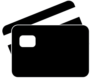 Une silhouette noire et blanche de deux cartes de crédit sur fond blanc.