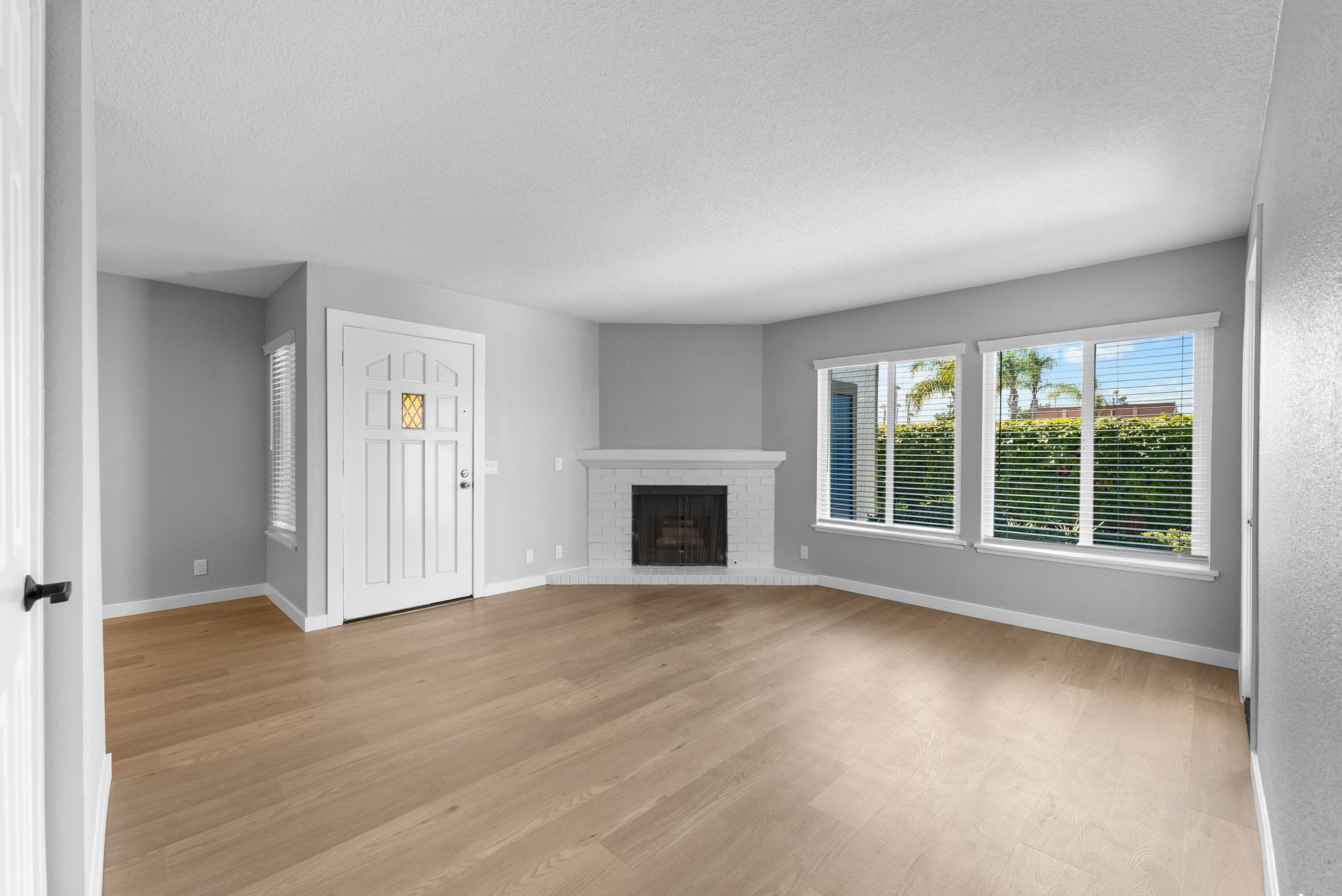 living room and fireplace