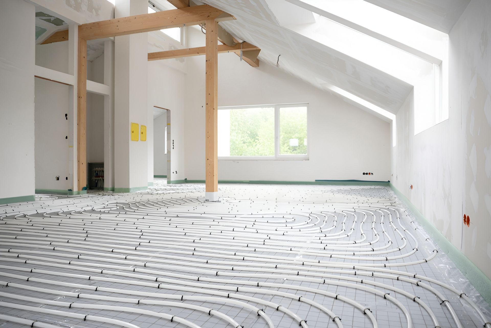 Interior of A Room Under Construction with In-Floor Heating Pipes — Illawarra Underfloor Heating In Bellambi, NSW
