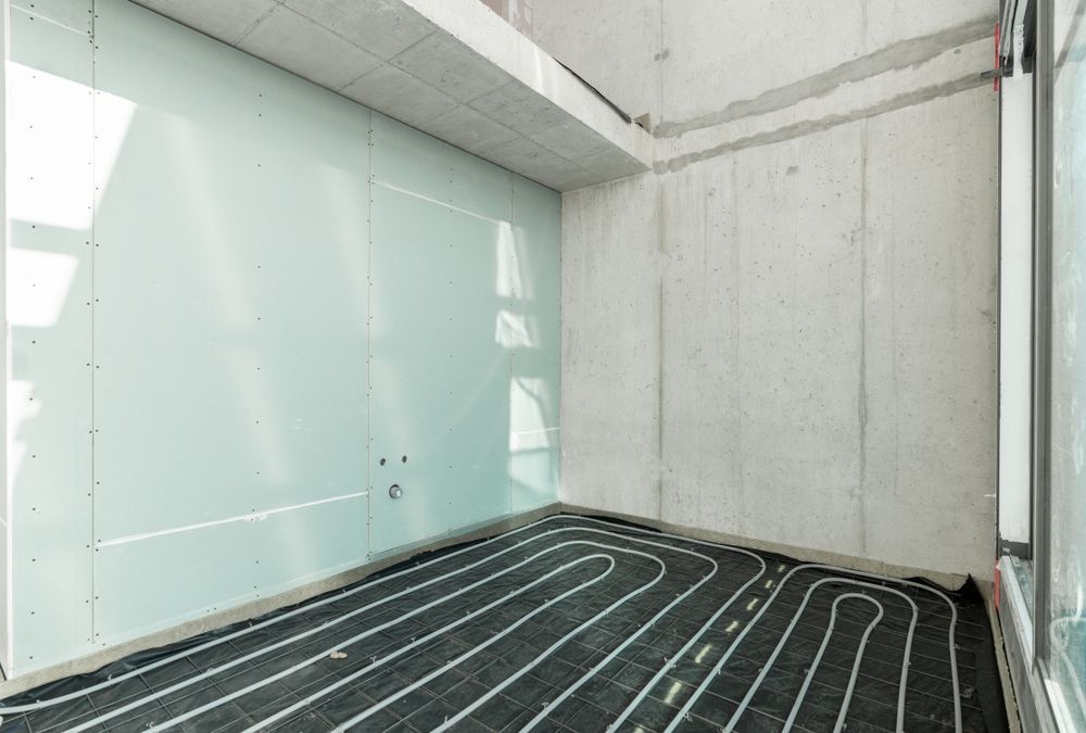 Bathroom Floor Installation with Blue Radiant Heat Tubing — Illawarra Underfloor Heating In Bellambi, NSW