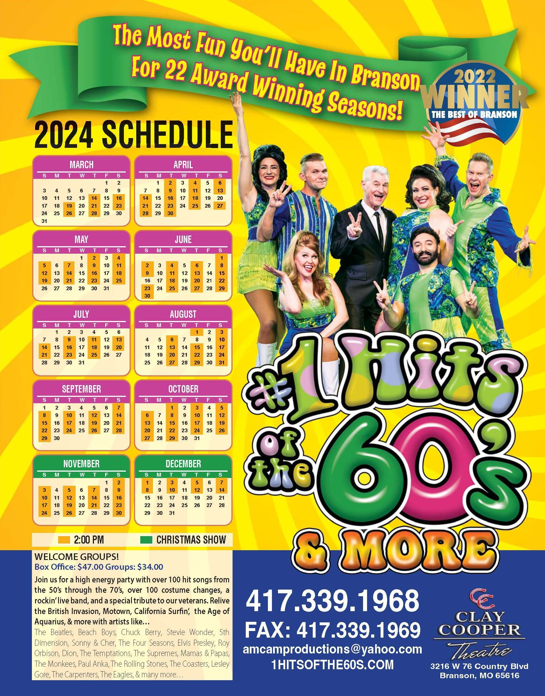 hits of the 60's show seating chart