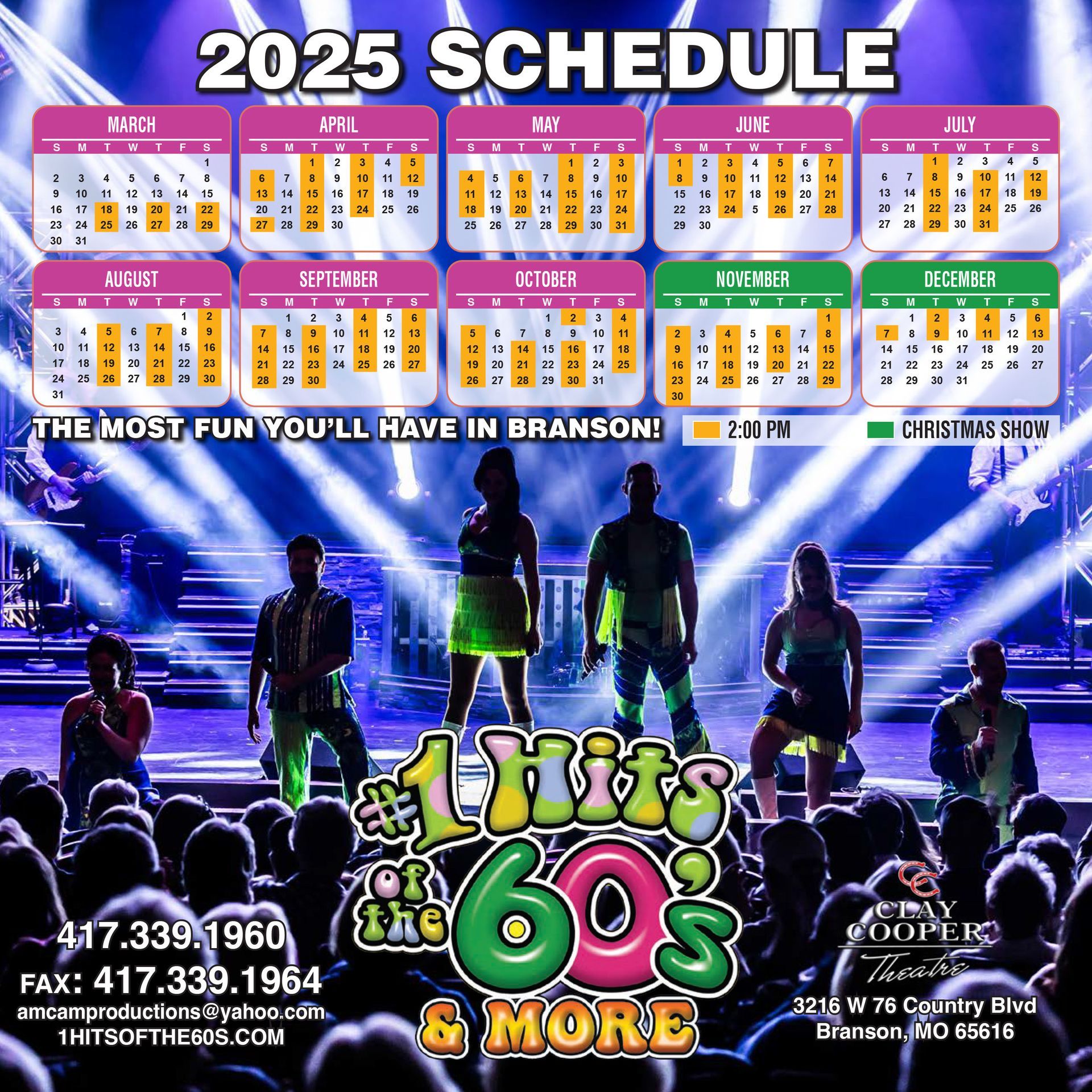 hits of the 60's show schedule