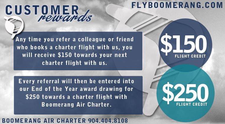 Customer Rewards: Flight Credits for Boomerang Air Charter