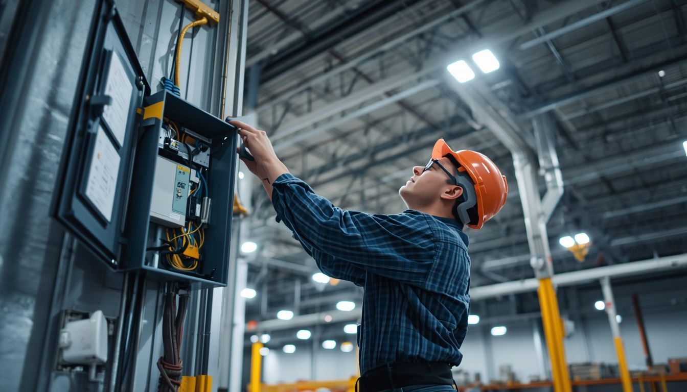 Woman holding a tablet with a smart home control interface, inside a living room.