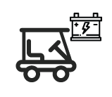 Golf cart with battery icon.