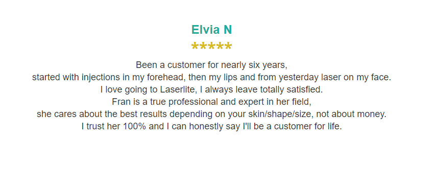 a testimonial from a customer named elvia n
