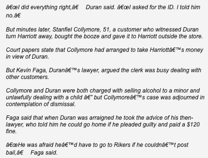 A newspaper article about duran asking for the id