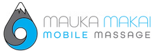 Logo with mountain, wave design, and "Mauka Makai Mobile Massage" text.