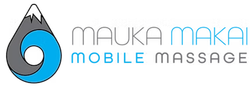 Logo with mountain, wave design, and "Mauka Makai Mobile Massage" text.