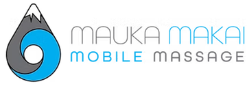 Logo with mountain, wave design, and "Mauka Makai Mobile Massage" text.