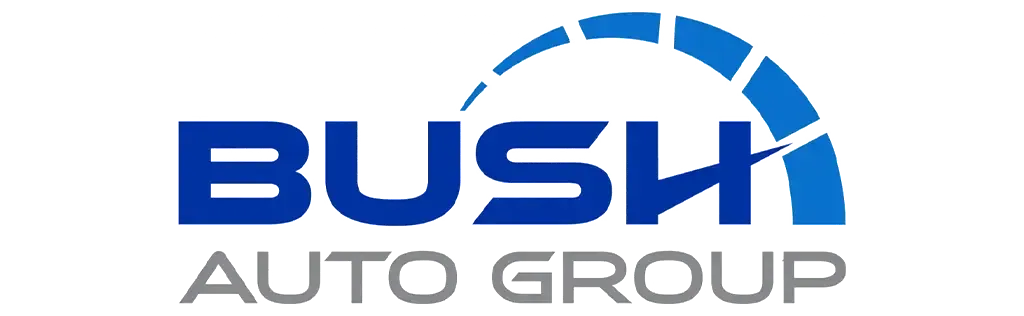 Logo for Bush Auto Group; blue text 