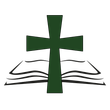 A green cross is sitting on top of an open book.