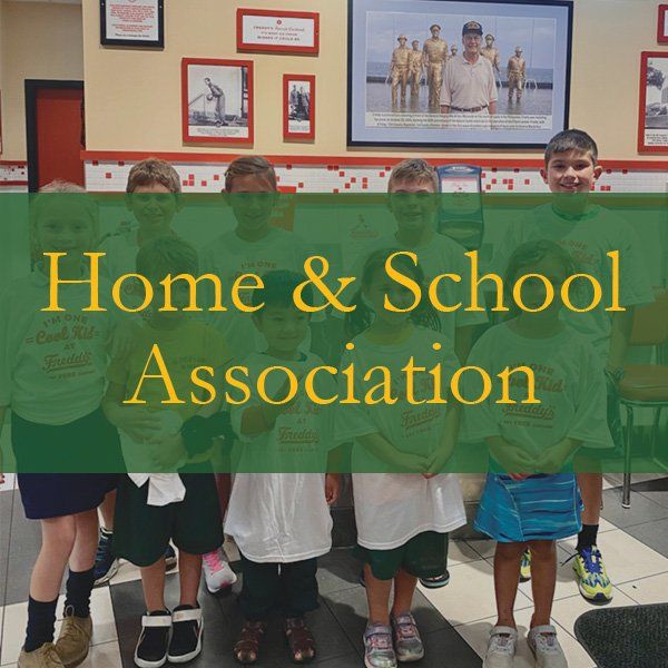 A group of children standing in front of a sign that says home and school association