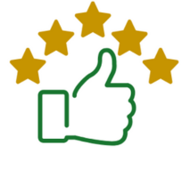 A thumbs up with five stars around it.