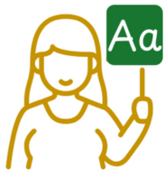 A woman is holding a sign with the letter a on it.