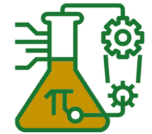 An icon of a beaker with gears attached to it.