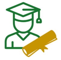 An icon of a graduate with a graduation cap and diploma.