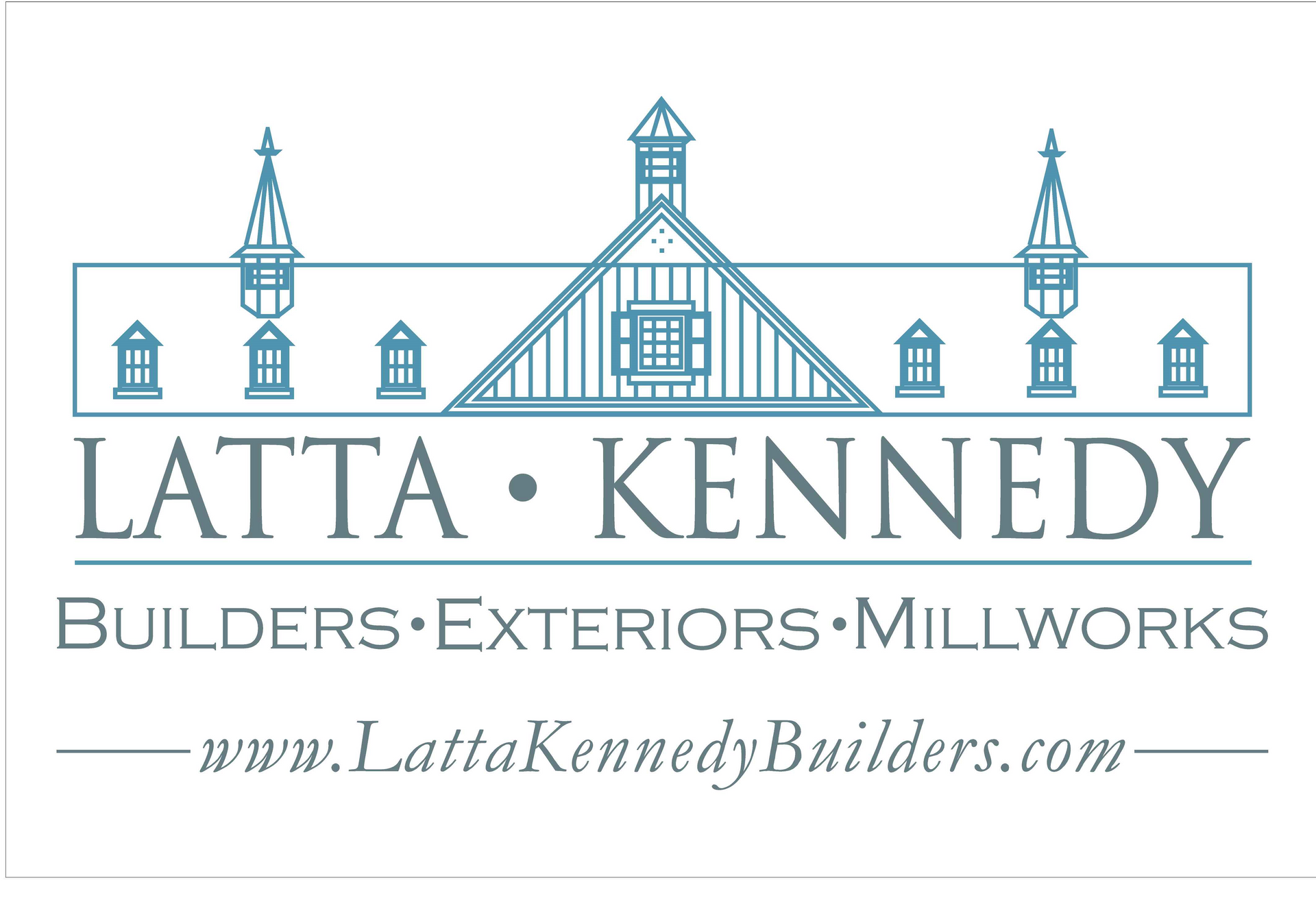 Latta Kennedy Builders logo: Blue building outline with company name, 