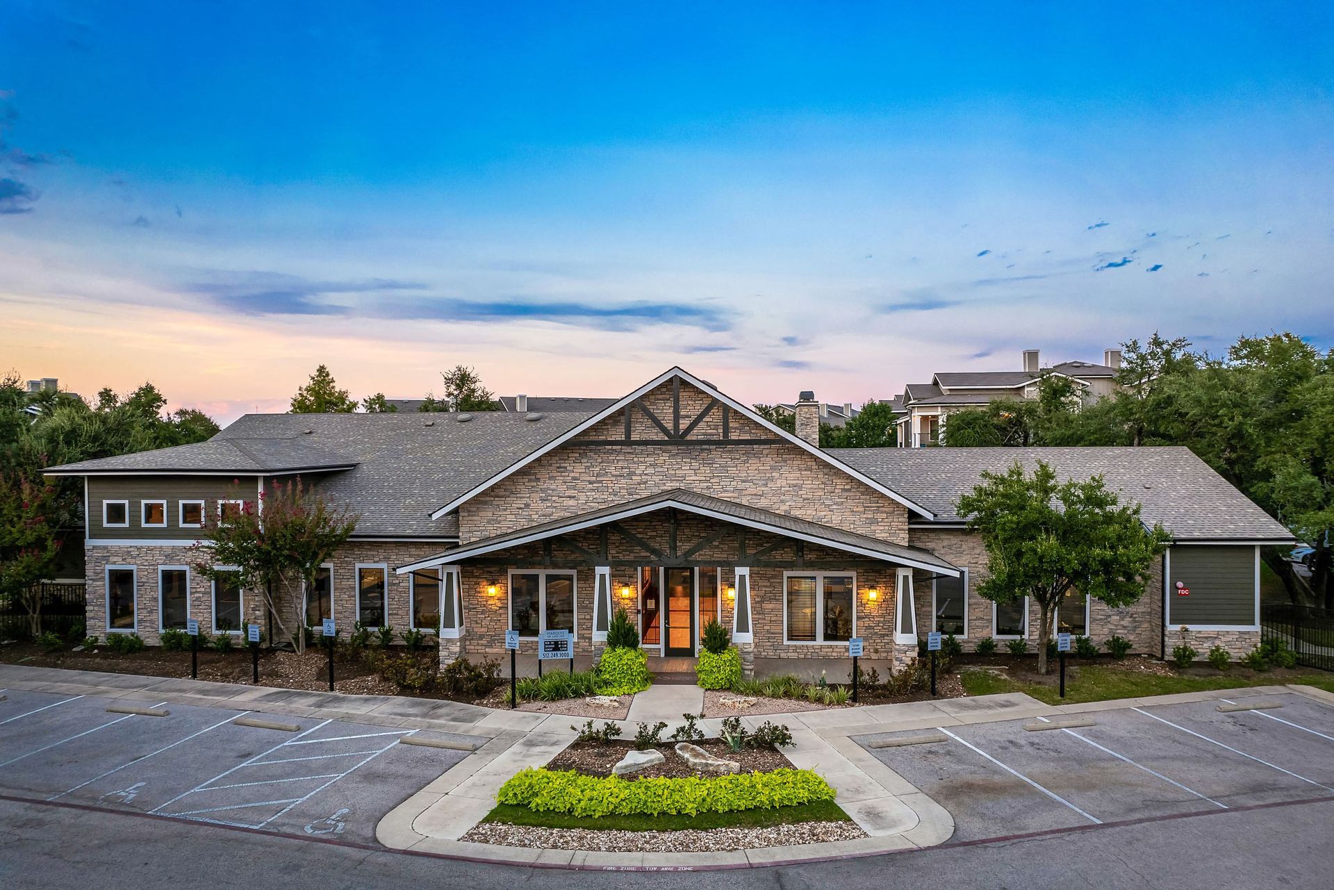 the preserve at cardinal heights apartments exterior of building at dusk