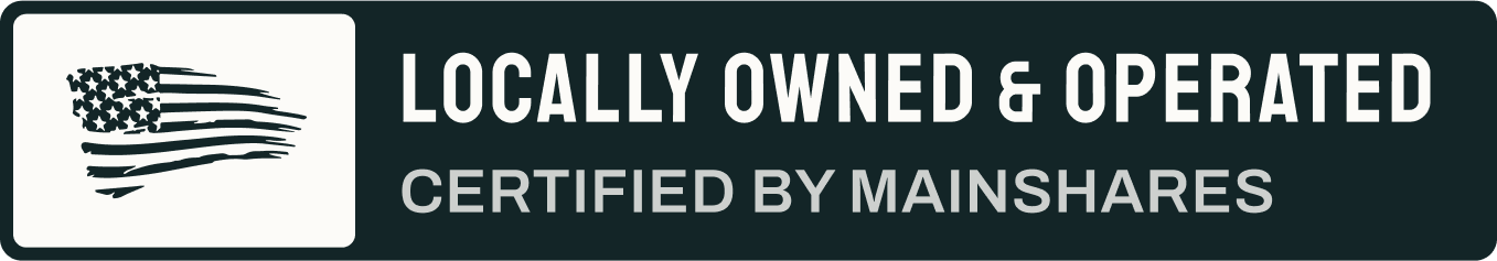 A sign that says locally owned and operated certified by mainshares