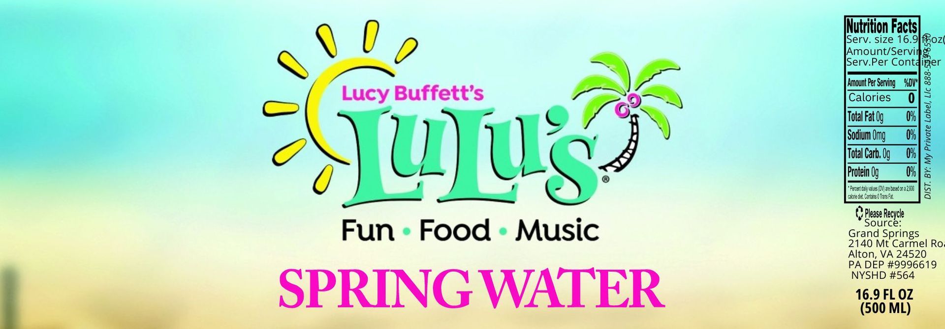 A bottle of lulu 's fun food music spring water