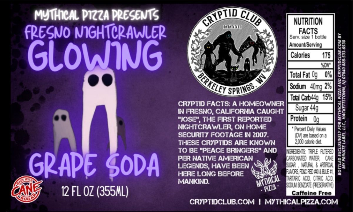 A bottle of grape soda with ghosts on it