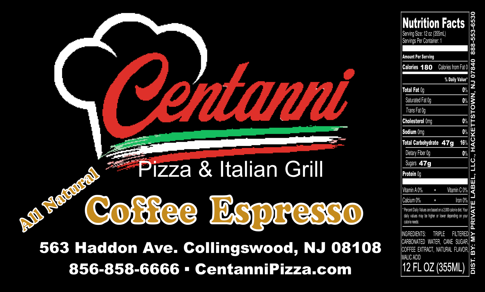 A label for centanni pizza and italian grill coffee espresso
