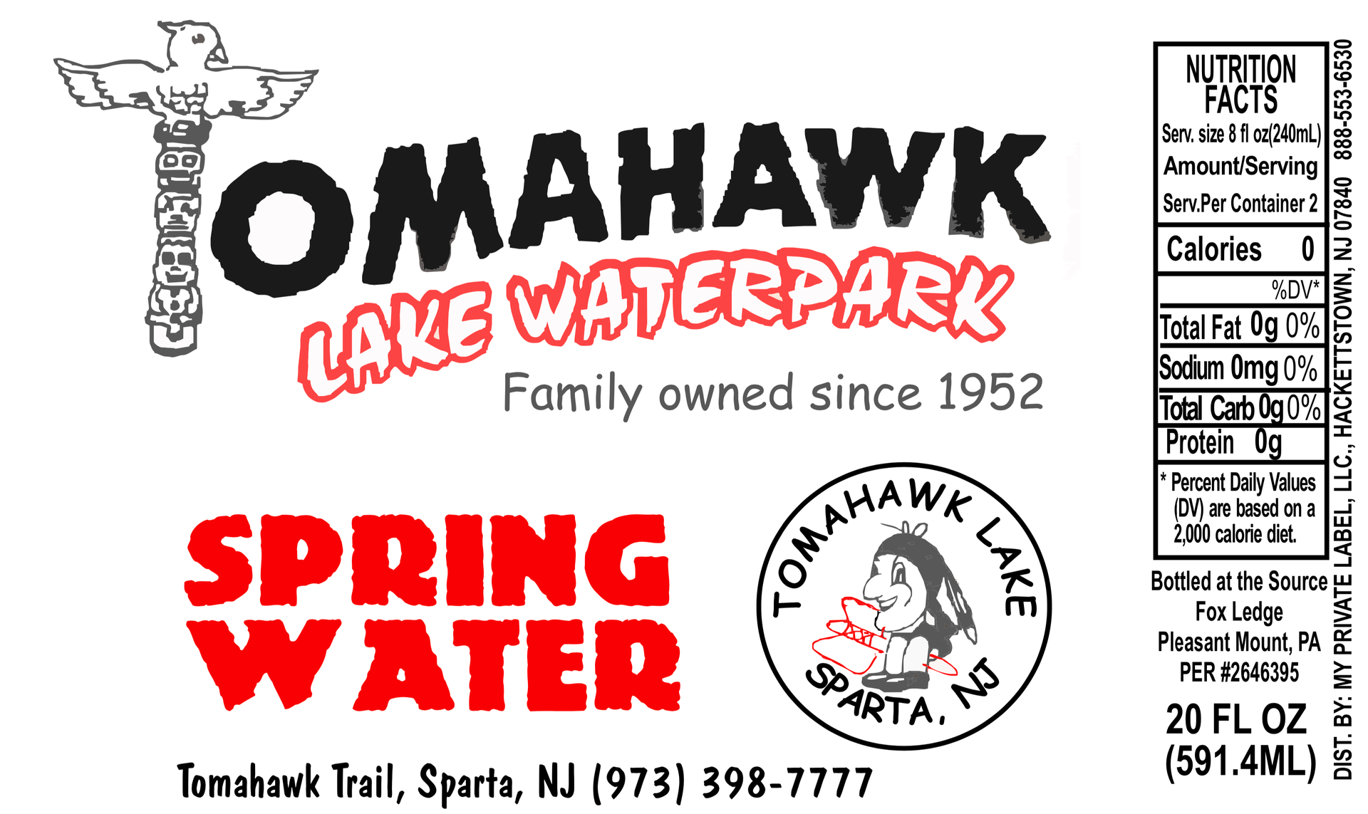 A label for omahawk lake waterpark spring water