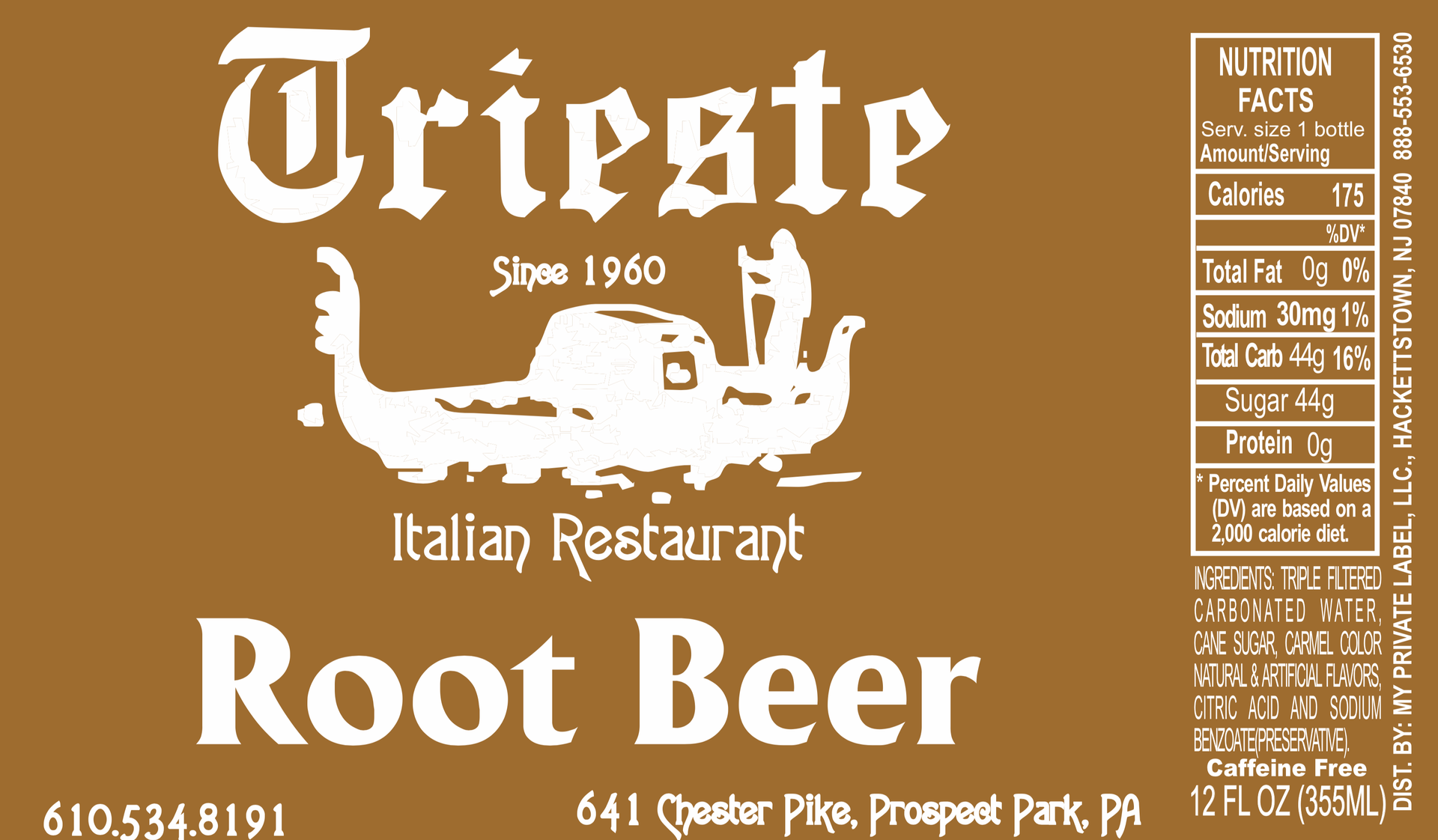 A label for trieste italian restaurant root beer