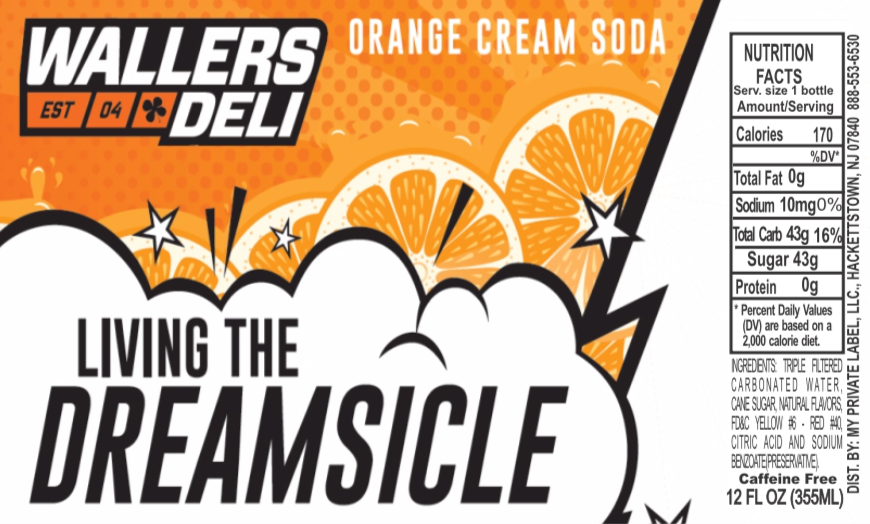 A label for wallers deli orange cream soda