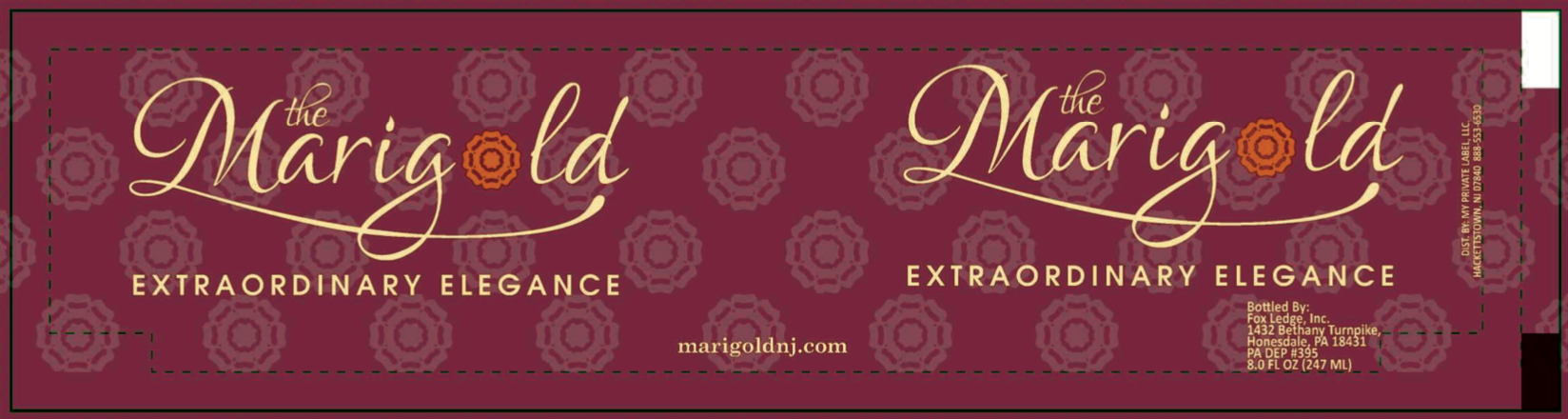 The word marigold that is on a red background