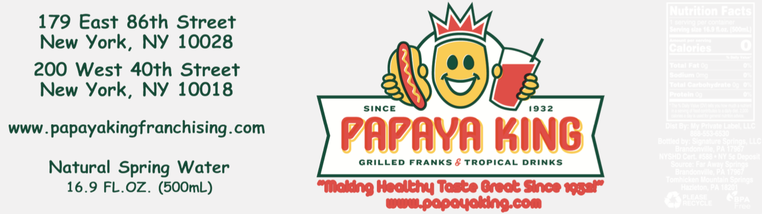 A bottle of papaya king natural spring water in new york