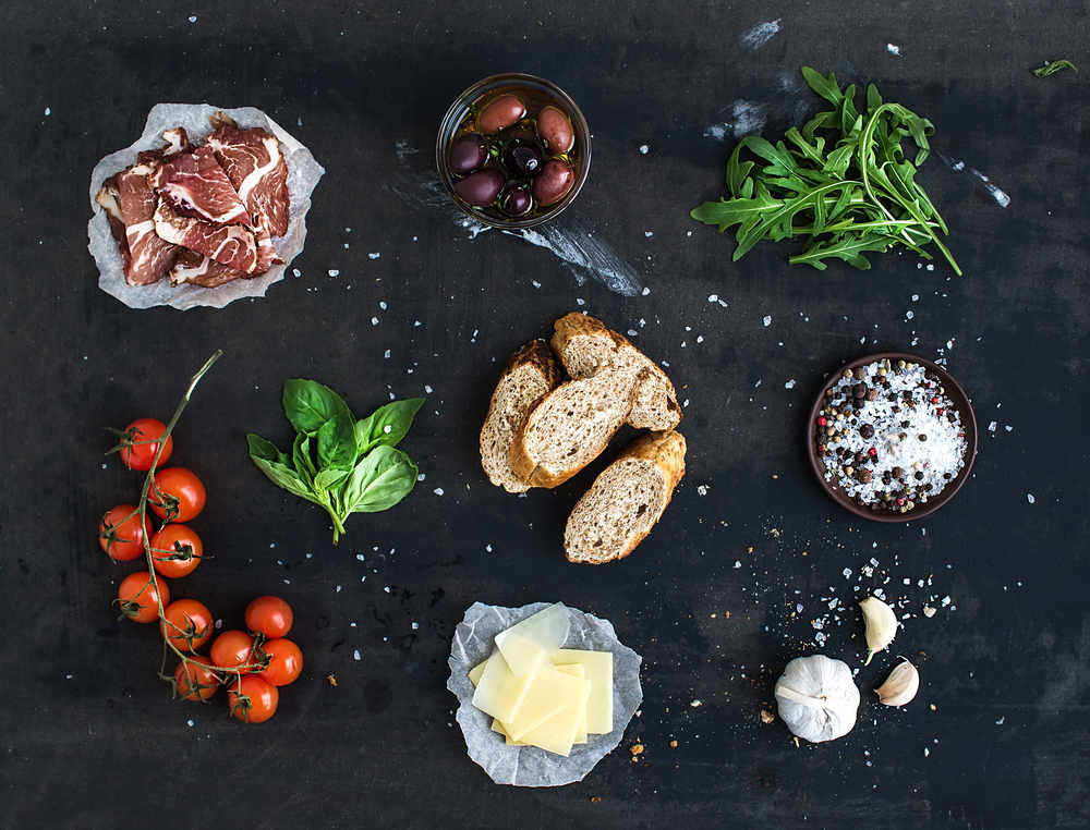 There are many different types of food on the table.