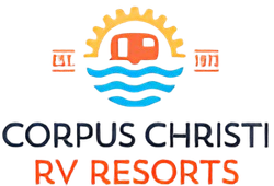 Corpus Christi RV Resorts logo with orange sun, blue waves, and black and orange text