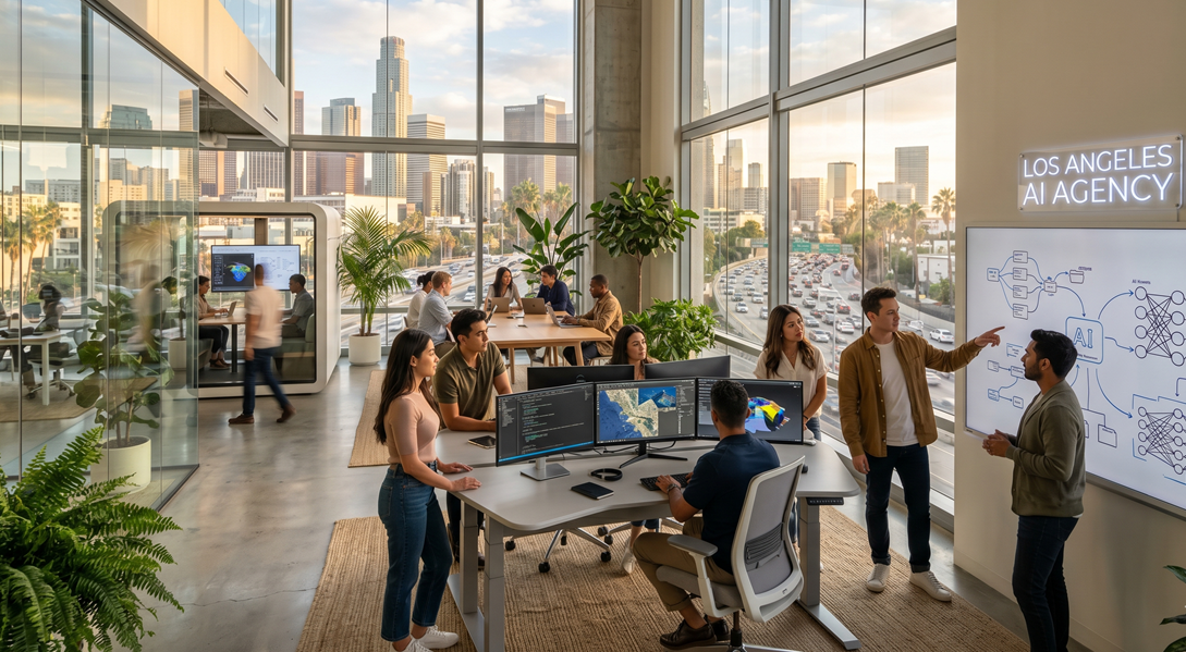 Los Angeles business team reviewing AI automation tools featured in the Best AI Agencies in Los Angeles for Small Business Automation — 2026 Guide