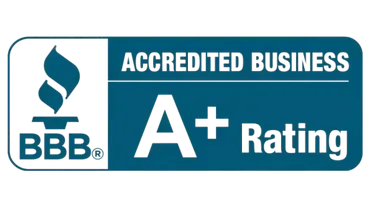 BBB Accredited Business logo, blue and white, with an A+ rating.