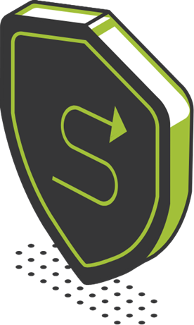 A green and black shield with an arrow pointing to the right.