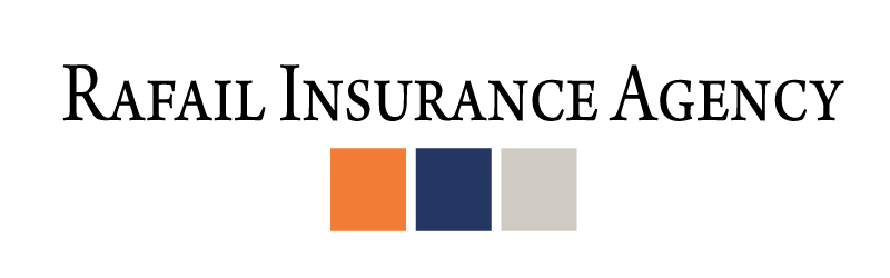 The logo for rafail insurance agency has three squares in different colors