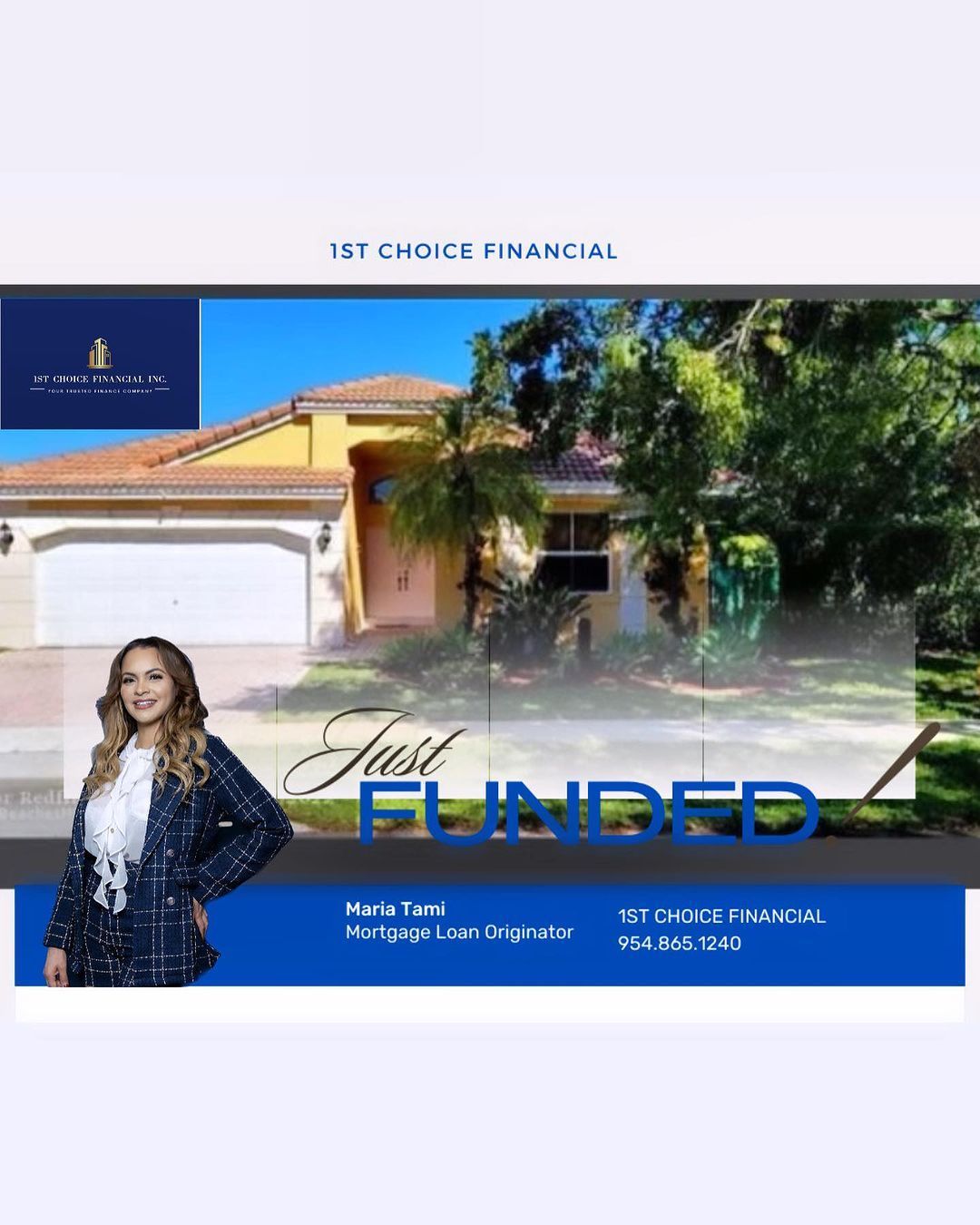 Real estate ad: woman and house with 