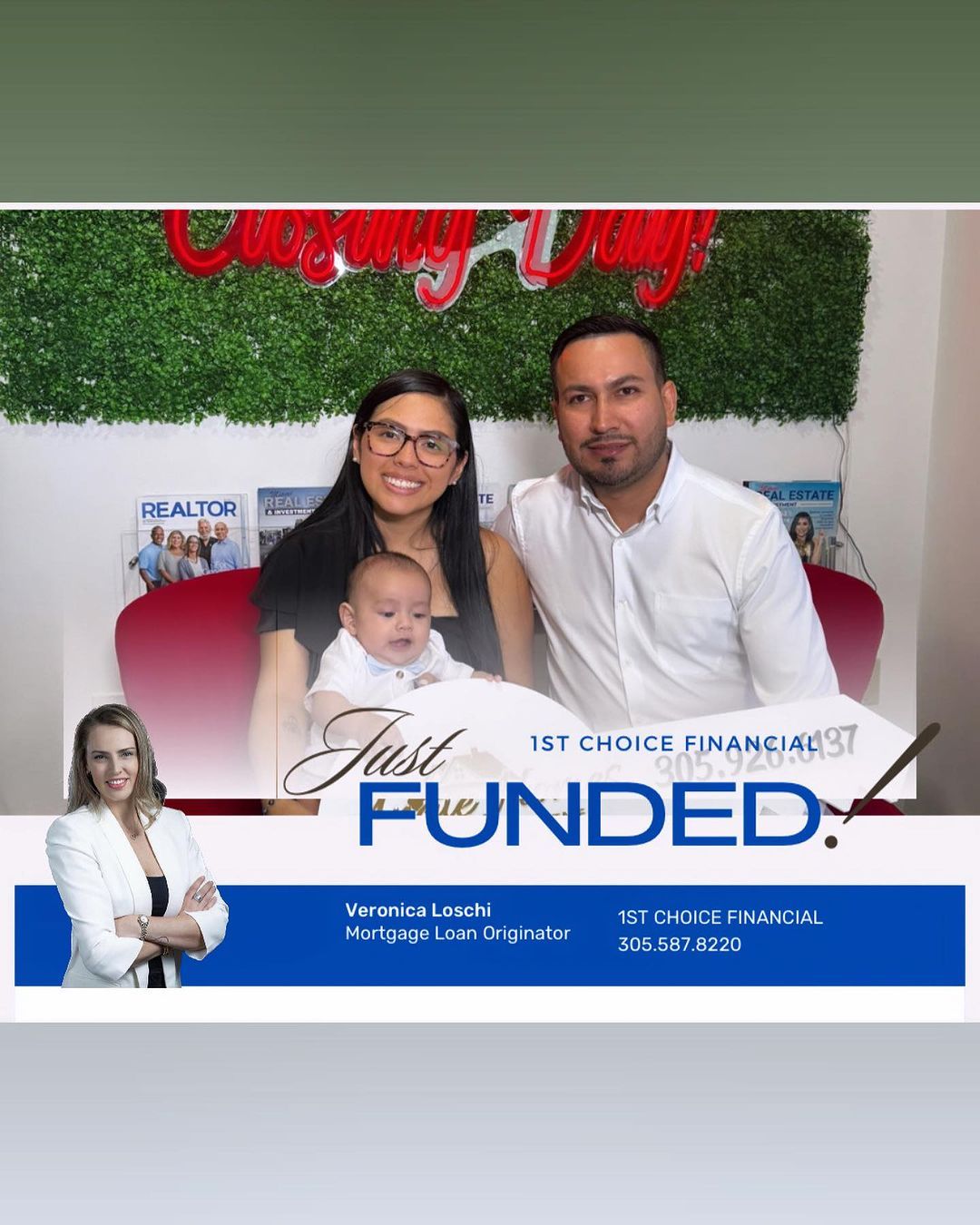 Family celebrates home financing success with lender.