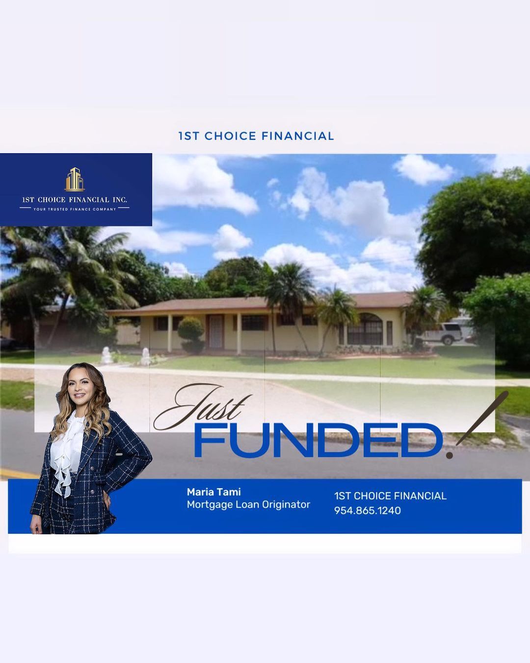 Flyer for 1st Choice Financial with a house, text 