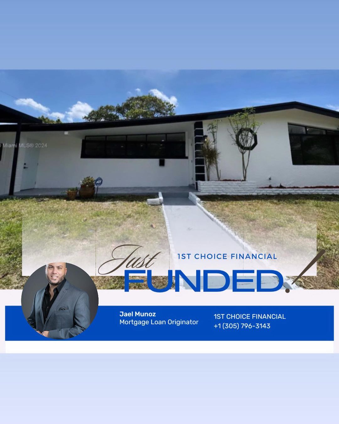 Real estate ad. A modern, white home with a 