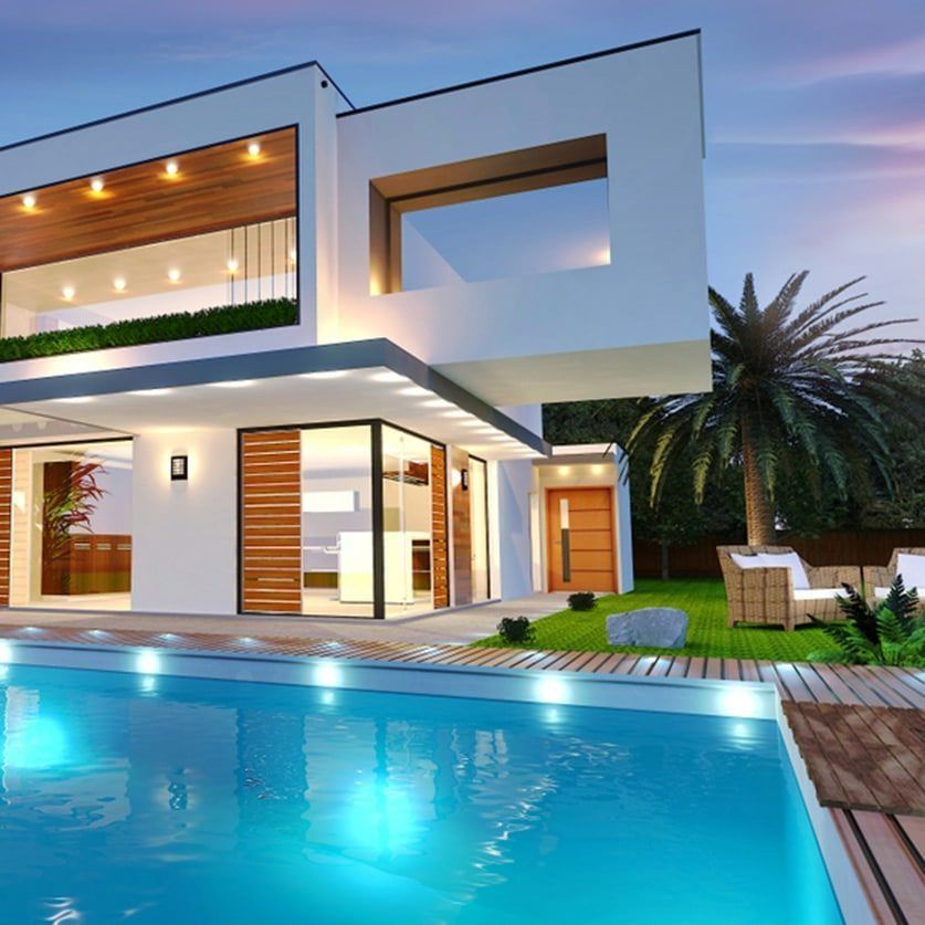 Modern White House With a Pool, Palm Tree, and Wooden Deck — Bombs Away Pools in Southport, QLD