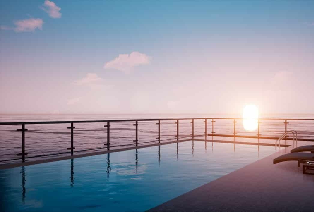 Pool Overlooking Ocean at Sunset Glass Railing — Bombs Away Pools in Palm Beach, QLD