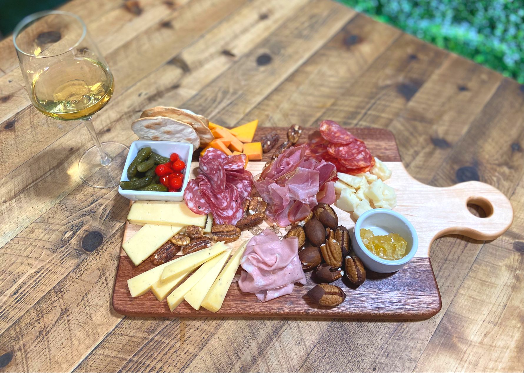 charcuterie board at Off the Rails Winery
